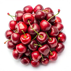 Wall Mural - Pile of red cherry top view isolated on white background