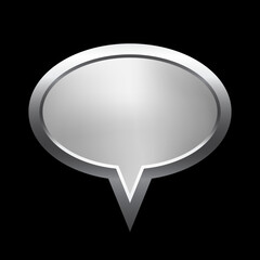 Poster - Silver speech bubble frame with shadow on black background. Platinum ellipse blank space for picture, painting, text, message. 3d realistic tube template vector illustration. Simple object mockup.