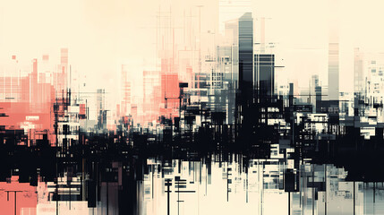 Wall Mural - Abstract retrofuturism city skyline as wallpaper background (generative ai). Futurism. Illustration