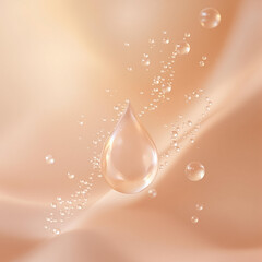 Poster - A droplet clings to smooth fabric, catching light and surrounded by tiny bubbles for an ethereal effect
