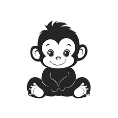 Sticker - Baby Monkey Silhouette, Illustration Isolated On White Background