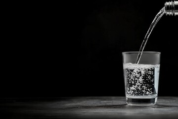 Canvas Print - Refreshing water being poured into a clear glass with bubbles on a sunny afternoon