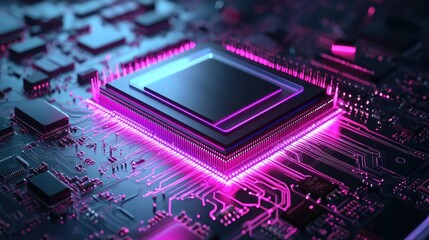 Poster - Next Generation Computer Chip Concept Featuring Futuristic Design with Vibrant Colors and Advanced Technology on a Circuit Board