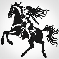 Poster - cowgirl silhouette black and white isolated illustration