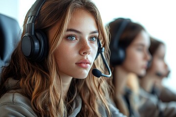Poster - Call center colleagues using modern technology, with digital screens and tools