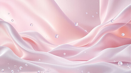 Poster - Light pink fabric flows elegantly, adorned with delicate water droplets, evoking a calming and peaceful ambiance
