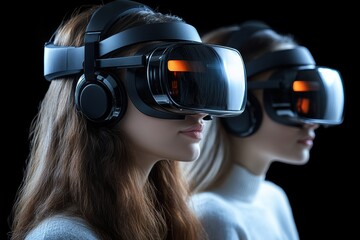 Poster - Call center colleagues with virtual reality headsets, focusing on tech-driven support,