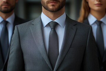 Poster - Colleagues in formal wear, emphasizing professionalism and unity,