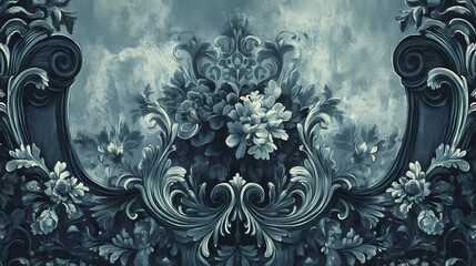 Wall Mural - A vintage style pattern featuring elaborate decoration and classic art elements, depicting a floral baroque design. Baroque. Illustration