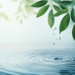 Canvas Print - Gentle raindrops falling on tranquil water surface under leafy branches in a serene environment