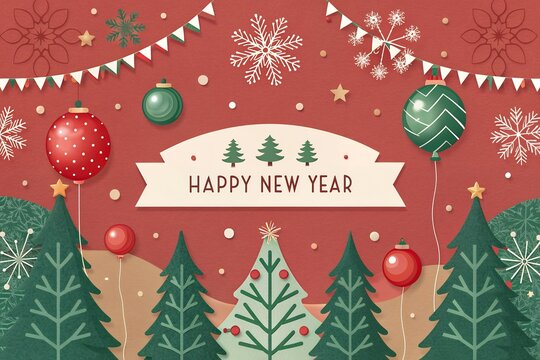 christmas card with christmas tree Christmas and New Year papercut card. Santa Claus, moon and trees