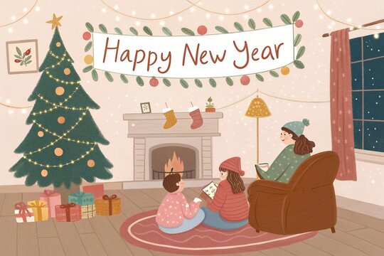 christmas nativity scene with children Christmas and New Year papercut card. Santa Claus, moon and trees