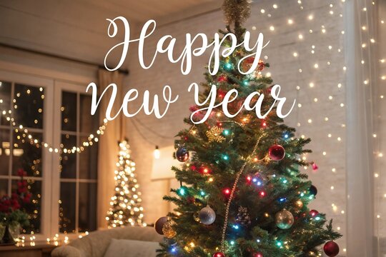 christmas tree with gifts Christmas and New Year papercut card. Santa Claus, moon and trees