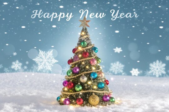 christmas tree with gifts and snowflakes Christmas and New Year papercut card. Santa Claus, moon and trees