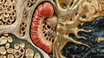 Poster - Detailed and Artistic Representation of Human Stomach and Digestive Organs Showcasing Anatomy and Structure in High Definition for Educational and Medical Use