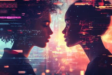 Poster - Two women's faces are shown in a digital image