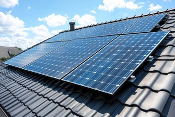 Aufkleber - Solar panel installation for residential rooftops, to emphasize renewable energy solutions.