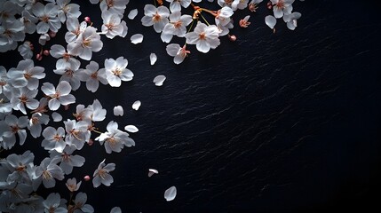 Poster - Elegant Cherry Blossom Petals on Dark Background