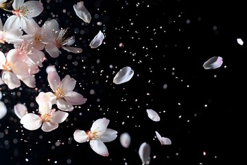 Poster - Elegant Flower Petals Falling Against Dark Background