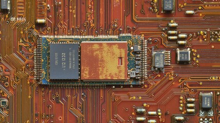 Poster - Close-up View of an Intricate Microchip with Detailed Circuitry and Components, Showcasing Advanced Technology and Design in High Resolution