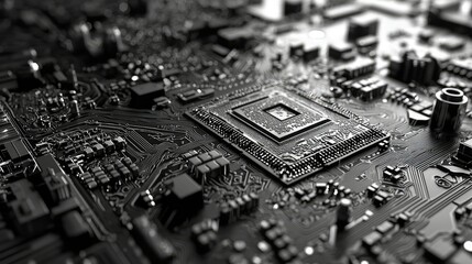 Poster - High-Resolution Close-Up of a Microchip Featuring Intricate Laser Etchings and Detailed Circuitry on a Standard Scale for Technological Imagery