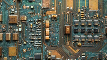 Poster - Close-Up of Intricate Microchip Circuitry with Detailed Patterns Showcasing the Complexity of Electronic Components and Their Interconnections in Technology