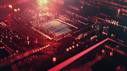 Poster - Close-Up of Microchip with Laser Etchings on a Circuit Board Displaying High-Detail Patterns and Intricate Design Elements, Ideal for Technology and Innovation Themes