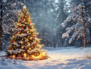 Poster - christmas tree in the snow
