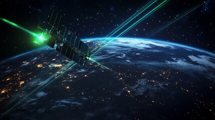 Wall Mural - satellite laser communication system above earth