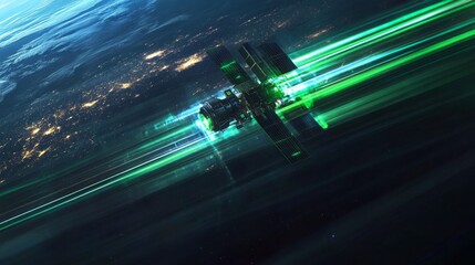 Wall Mural - futuristic spacecraft in orbit above earth
