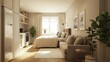© Kitta Studio - Serene Small Apartment with Natural Light, Light Wood Floors, Cozy Couch, Minimalist Design, and Inviting Plants in a Modern Studio Interior