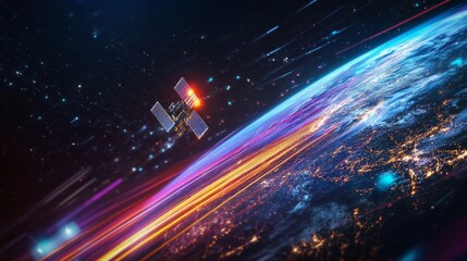 Wall Mural - satellite view of earth at night - stunning space technology