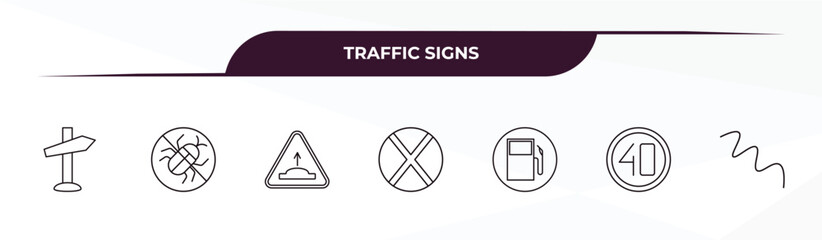 Poster - fully editable outline icon collection from traffic signs concept. thin line icons set such as road, no insects, hump, speed limit, curves,