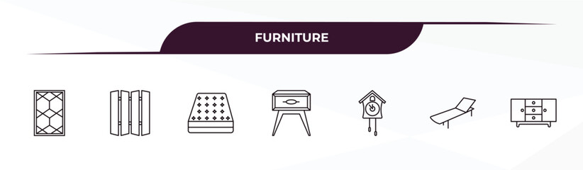 Poster - fully editable outline icon collection from furniture concept. thin line icons set such as rug, room divider, mattress, lounger, credenza,