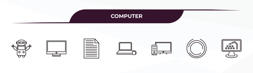 Poster - fully editable outline icon collection from computer concept. thin line icons set such as robotic, monitor screen, data page, circular de, industrial,