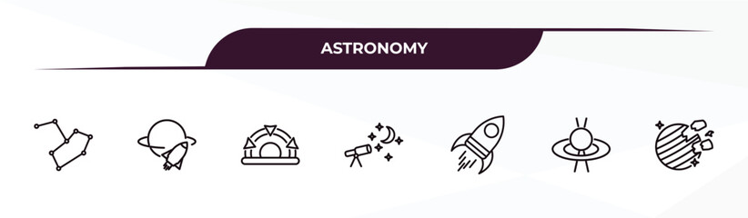 Poster - fully editable outline icon collection from astronomy concept. thin line icons set such as constellation, space travel, stargate, quasar, destroyed planet,