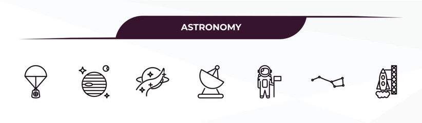 Poster - fully editable outline icon collection from astronomy concept. thin line icons set such as capsule parachute, venus with satellite, , big dipper, spaceport,