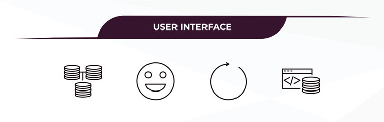 Poster - fully editable outline icon collection from user interface concept. thin line icons set such as data interconnected, emot, looping arrows, data coding,