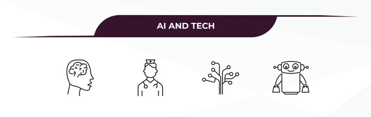 Poster - fully editable outline icon collection from ai and tech concept. thin line icons set such as brain, nurse, technology tree, shop assistant,