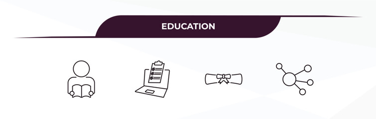 Aufkleber - fully editable outline icon collection from education concept. thin line icons set such as student and books, online test, diploma with a ribbon, molecular bond,