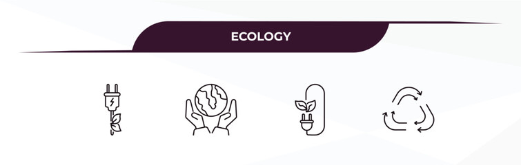 Aufkleber - fully editable outline icon collection from ecology concept. thin line icons set such as eco energy power, globe on hand, green energy, recycling,
