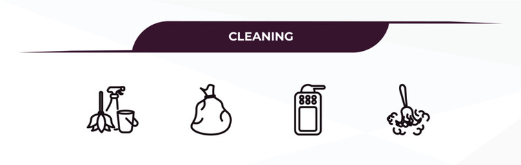 Poster - fully editable outline icon collection from cleaning concept. thin line icons set such as cleaning tools, trash bag, suspension, duster,