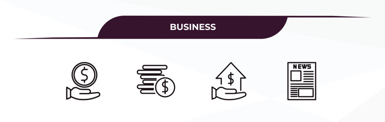 Poster - fully editable outline icon collection from business concept. thin line icons set such as give money, stacks of coins, mortgage loan, newspaper page,