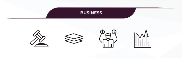 Poster - fully editable outline icon collection from business concept. thin line icons set such as punishment, stack, worker money time, statistical chart,