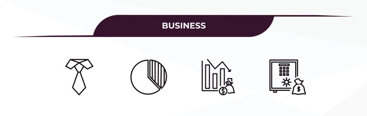 Poster - fully editable outline icon collection from business concept. thin line icons set such as black tie, pie chart statistics, deficit, safe money,