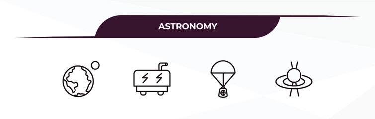 Poster - fully editable outline icon collection from astronomy concept. thin line icons set such as earth and moon, generator, capsule parachute, quasar,