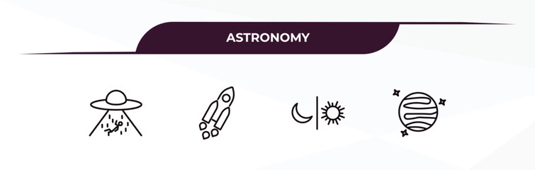 Poster - fully editable outline icon collection from astronomy concept. thin line icons set such as abduction, launching shuttle, day and night, mars with satellite,