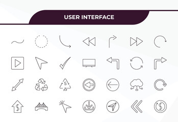 Poster - fully editable outline icon collection from user interface concept. thin line icons set such as curve line, selectioned circle, navigation arrows, two left arrows, repaying,