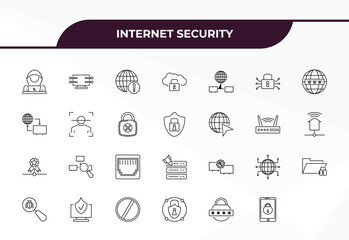 Poster - fully editable outline icon collection from internet security concept. thin line icons set such as hacker, data streaming, facial recognition, password, mobile phone security,