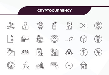 Poster - fully editable outline icon collection from cryptocurrency concept. thin line icons set such as point of service, anonymity, cash hine, currency circulate, bank,